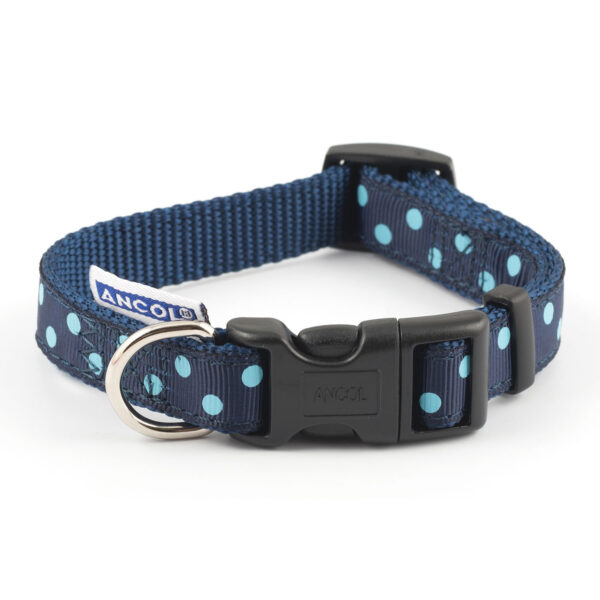 Ancol Patterned Collection Collar Navy/Polka Dot – Size 1 – 2 (20 – 30 Cm)
