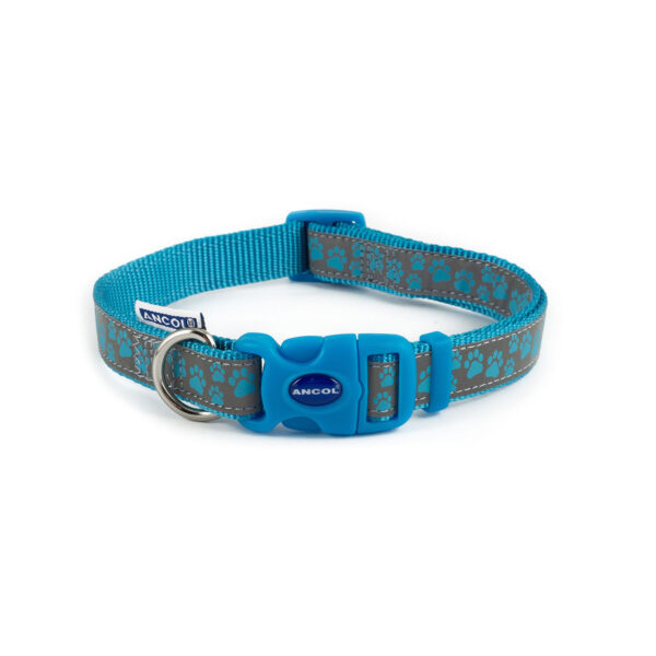 Ancol Patterned Collection Collar Reflective Paw Blue – Size 2 – 5 (30 – 50 Cm)
