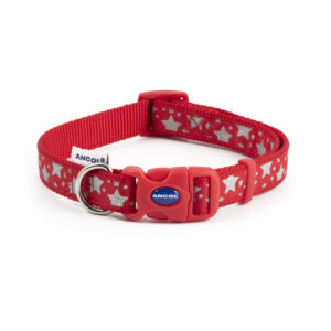 Ancol Patterned Collection Collar Reflective Paw Red – Size 2 – 5 (30 – 50 Cm)