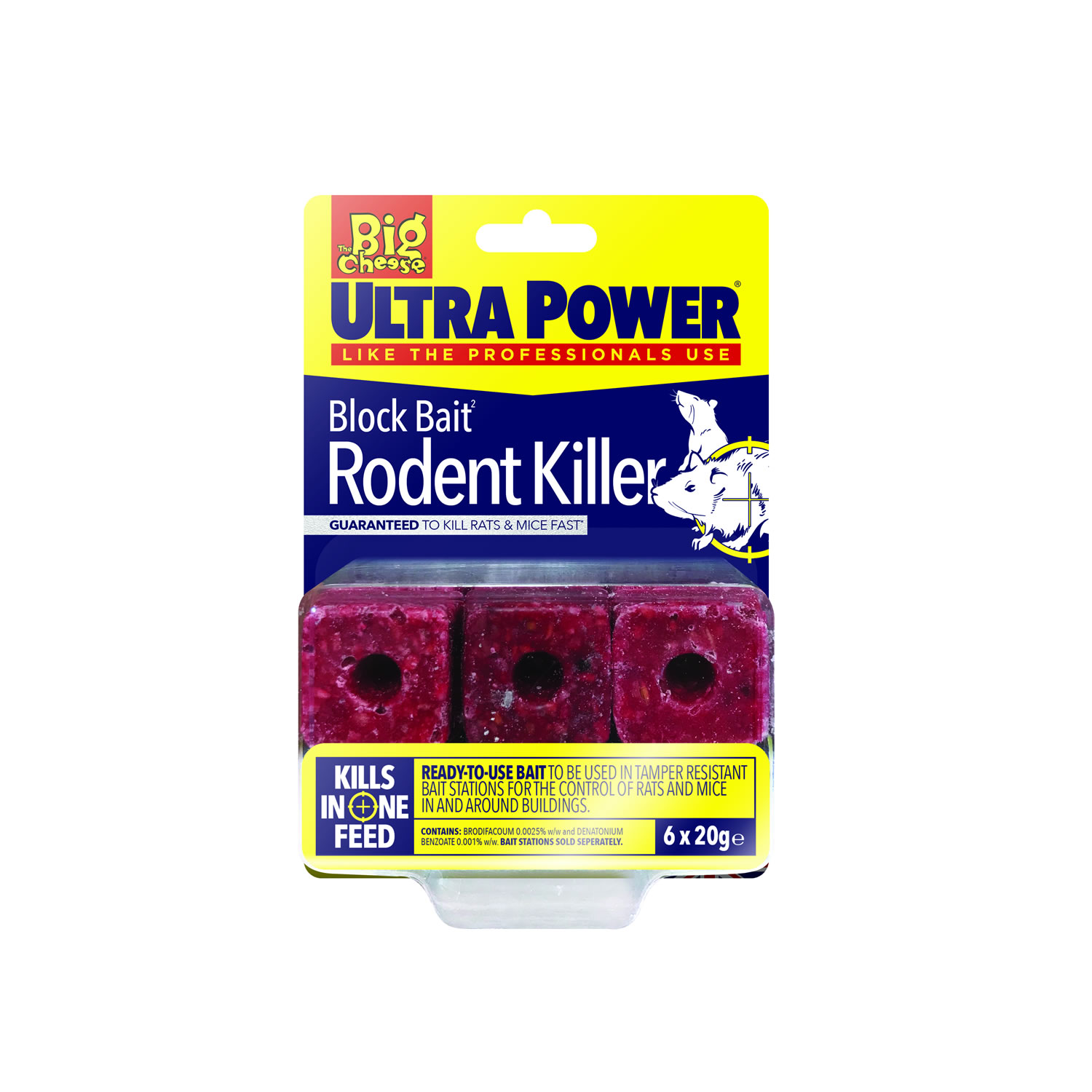 The Big Cheese Ultra Power Block Bait Rodent Killer 6 X 20 Gm Blocks